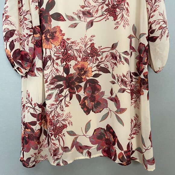 Lulus Shifting Dears Floral Shift Dress Cut Out Sleeve Beige‎ Cream Mini Large - Picture 6 of 16